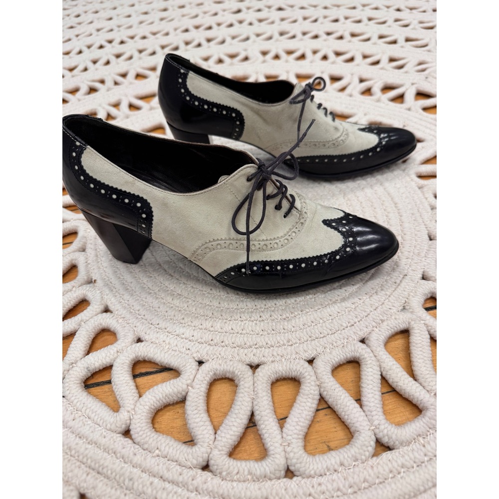 Robert Clergerie Paris Wingtip Brogue Shoes Black Cream Leather Lace Up Sz 10 - Picture 2 of 9